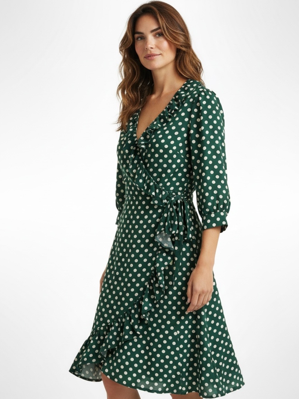 Kate Spade Silk Daniella Green Polka Dot Wrap Dress 8